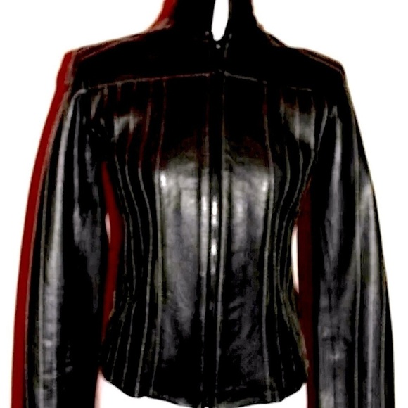 Lambskin Leather Jacket Motor Jacket, Pinstripped - Picture 2 of 8